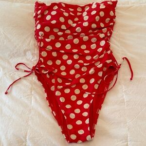 J. Crew Red and White Polka Dot One Piece Swimsuit size 4